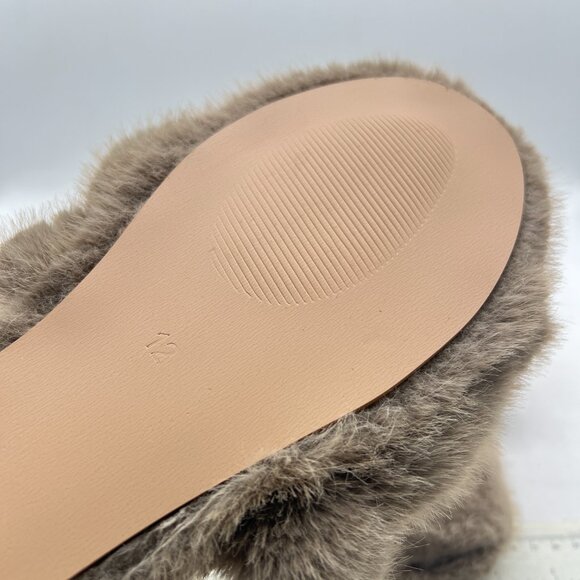 Brown Fuzzy Memory Foam Slippers Furry Heeled Slide Open Toe Indoor Outdoor Shoe - Picture 6 of 8